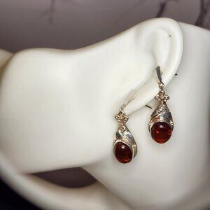 Vintage 925 Silver Amber Drop Earrings